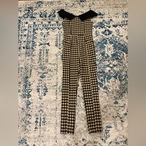 Unique Vintage Black and Tan Checkered Jumpsuit Size Small